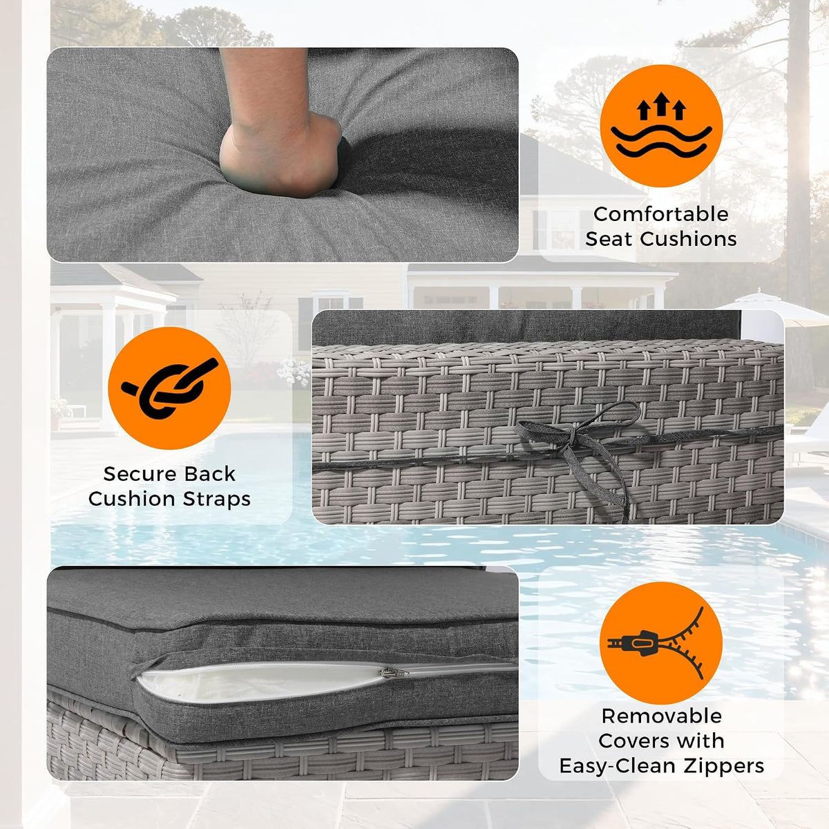 6-Piece Outdoor Patio Furniture Set, All-Weather Wicker Sectional Sofa with Deep Seating 4' Cushions, Heavy-Duty Steel Frame, Modular Rattan Couch for Backyard, Deck & Garden, Black