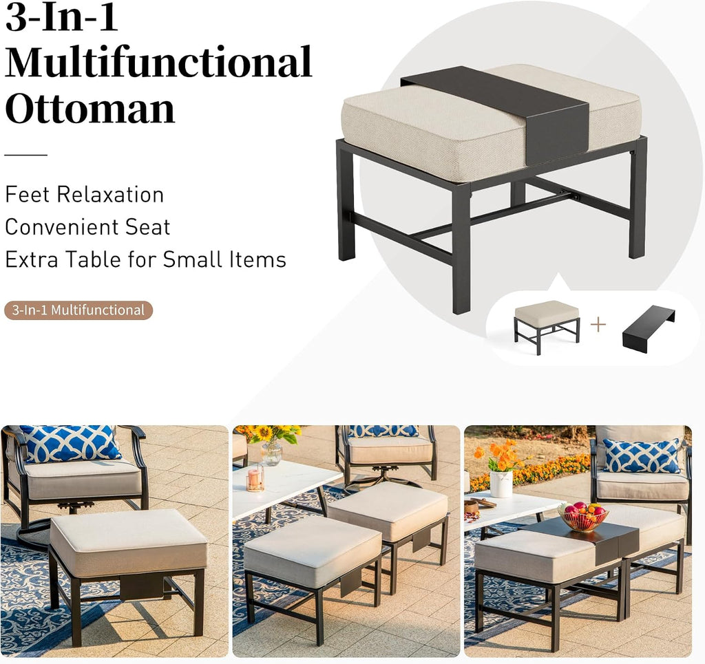 SUNSHINE VALLEY Patio Furniture Set with Firepit Table, Metal Outdoor Patio Furniture, 2 Rocking Chairs, 3 Seater Sofa, 2 Ottomans with 5.75' Extra Thick Cushion and Gas Firepit Table for Backyard