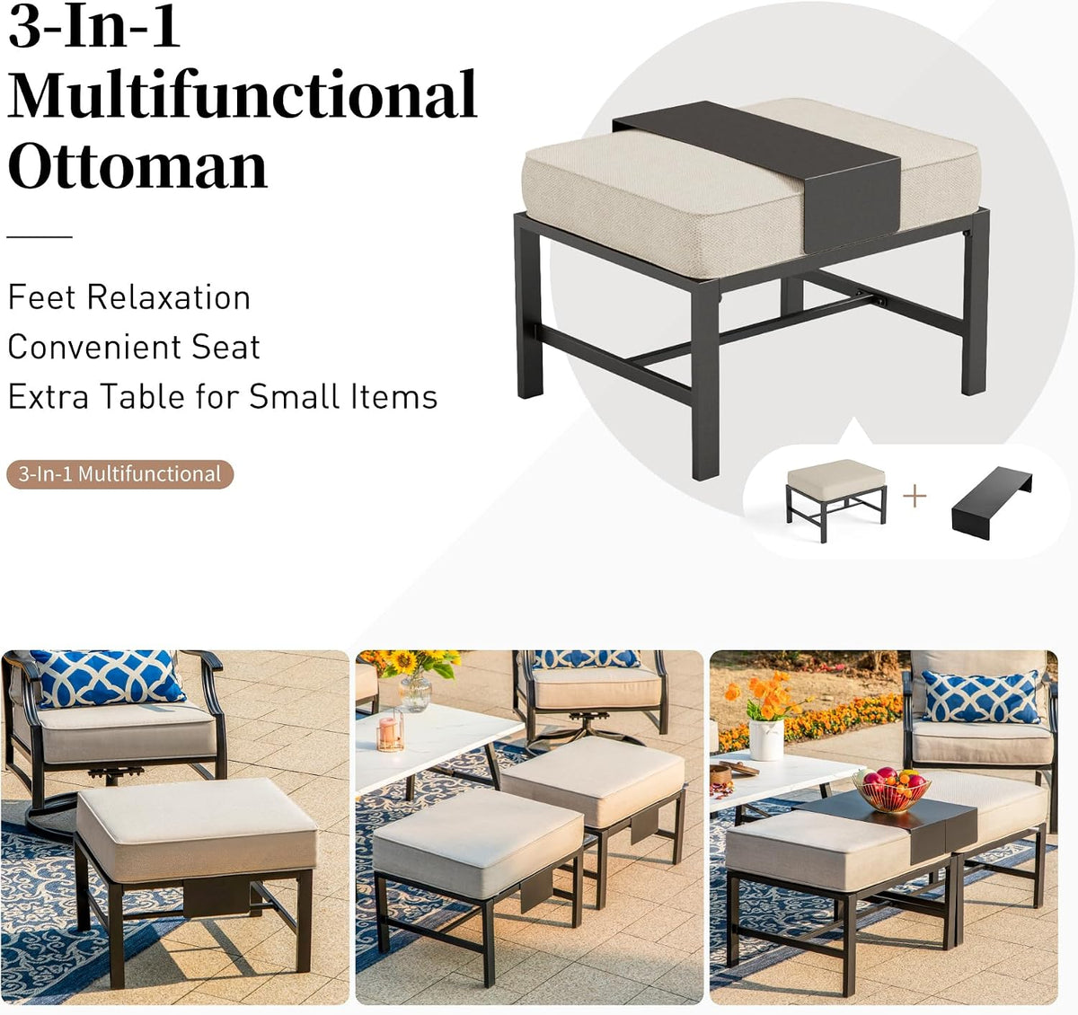 SUNSHINE VALLEY Patio Furniture Set with Firepit Table, Metal Outdoor Patio Furniture, 2 Rocking Chairs, 3 Seater Sofa, 2 Ottomans with 5.75' Extra Thick Cushion and Gas Firepit Table for Backyard