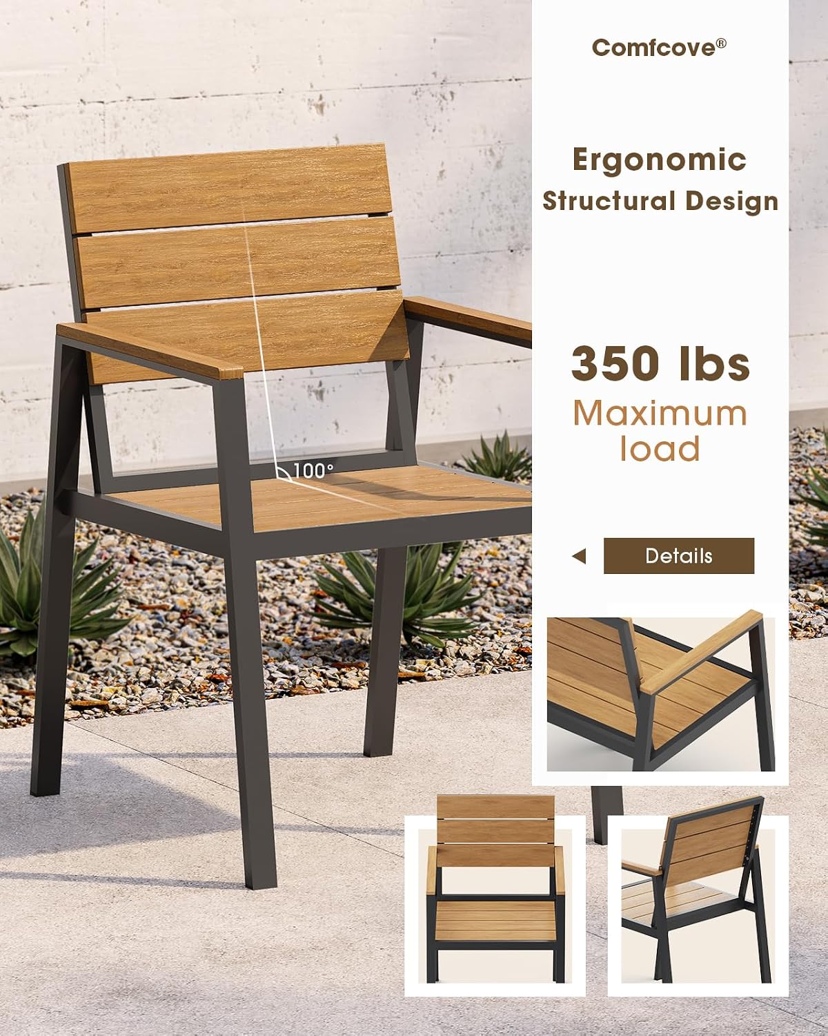 Outdoor Dining Set, Aluminum Patio HDPS Outdooor Table and Chairs Set with Umbrella Hole, All Weather Patio Furniture Set, Patio Dining Table Set ,Gray & Teak ,7 Pieces