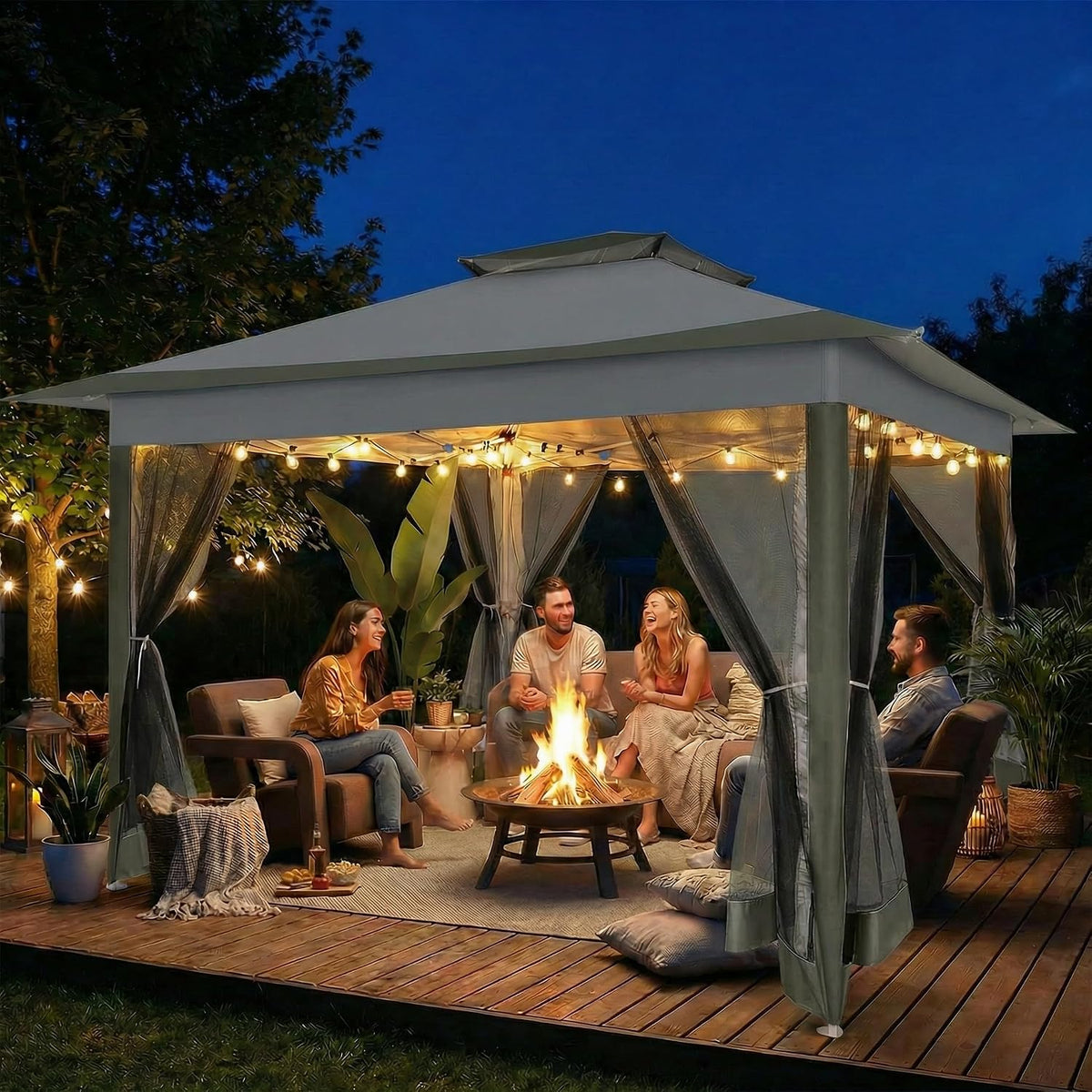COBIZI 12x12 Pop Up Gazebos On Clearance - Upgrade Easy Up Metal Outdoor Gazebo Waterproof - Portable Gazebo with Mosquito Nettings, 4 Ropes 8 Stakes and Carry Bag for Patio Garden(Dark Gray)
