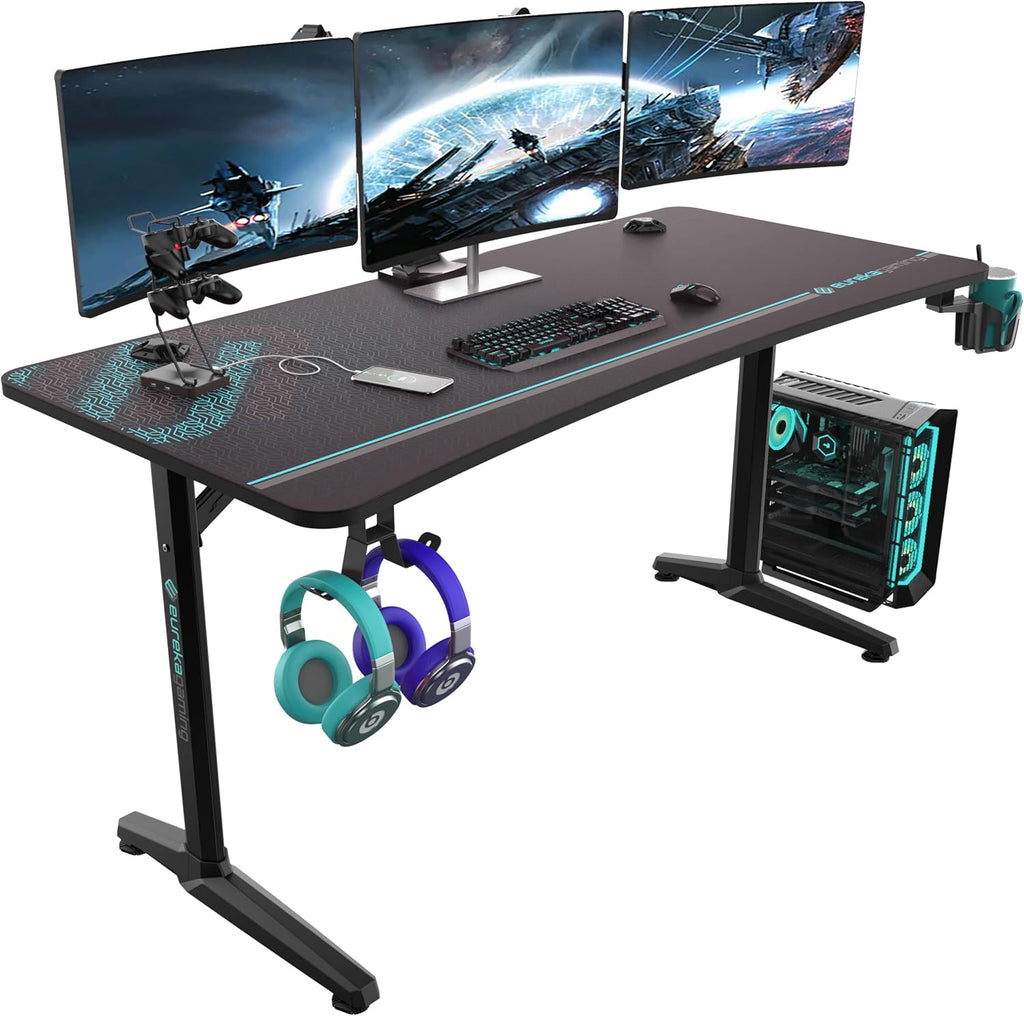 EUREKA ERGONOMIC Gaming Desk 60' Home Office Computer Desk, New Polygon Legs Design, Captain Series (60 Inch, Black)
