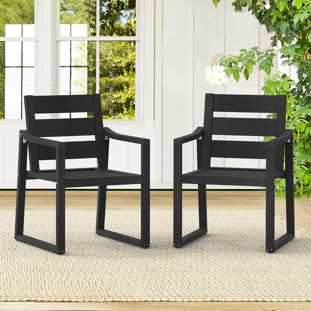 Cozyman HDPS Outdoor Dining Chairs, 350LBS, Patio Dining Chairs with Armrest, All Weather Outdoor Kitchen Chairs with Square Frame Legs for Outdoor Indoor, Lawn, Garden, Backyard, Black