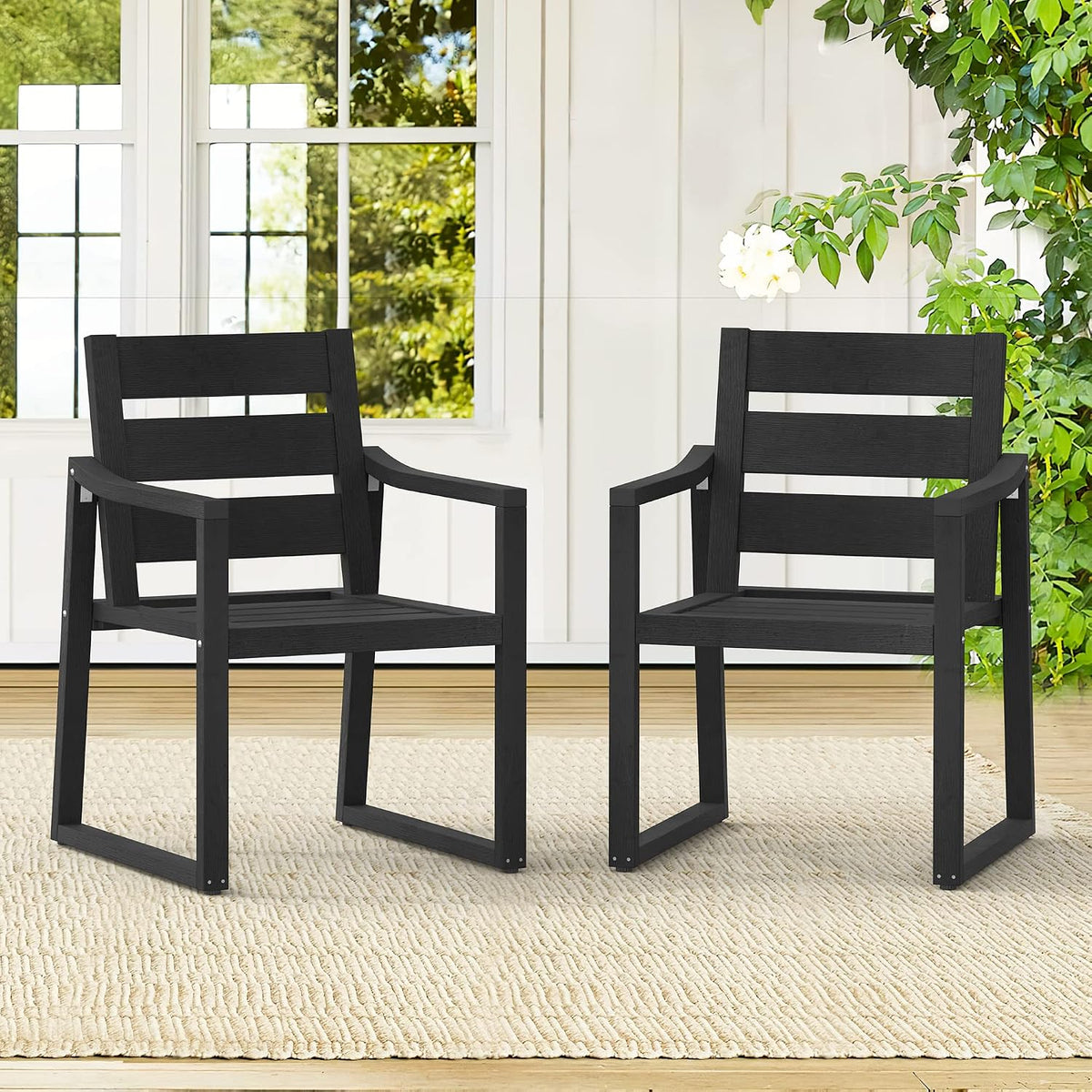 Cozyman HDPS Outdoor Dining Chairs, 350LBS, Patio Dining Chairs with Armrest, All Weather Outdoor Kitchen Chairs with Square Frame Legs for Outdoor Indoor, Lawn, Garden, Backyard, Black