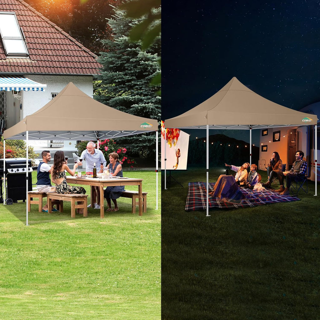 COBIZI 10x10 Pop Up with 3 Sidewalls, Canopy Tent 10x10 for Parties, Backyard, Commercial, Waterproof and Portable Instant Shelter UV50+ Outdoor Canopy Gazebo with 4 Sandbags(Khaki)