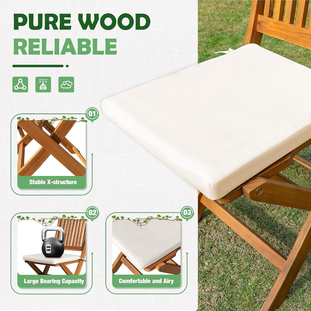 Greesum 3 Piece Patio Folding Furniture Bistro Set with 2 Chairs and Square Table for Pool Beach Backyard Balcony Porch Deck Garden,Acacia Wood