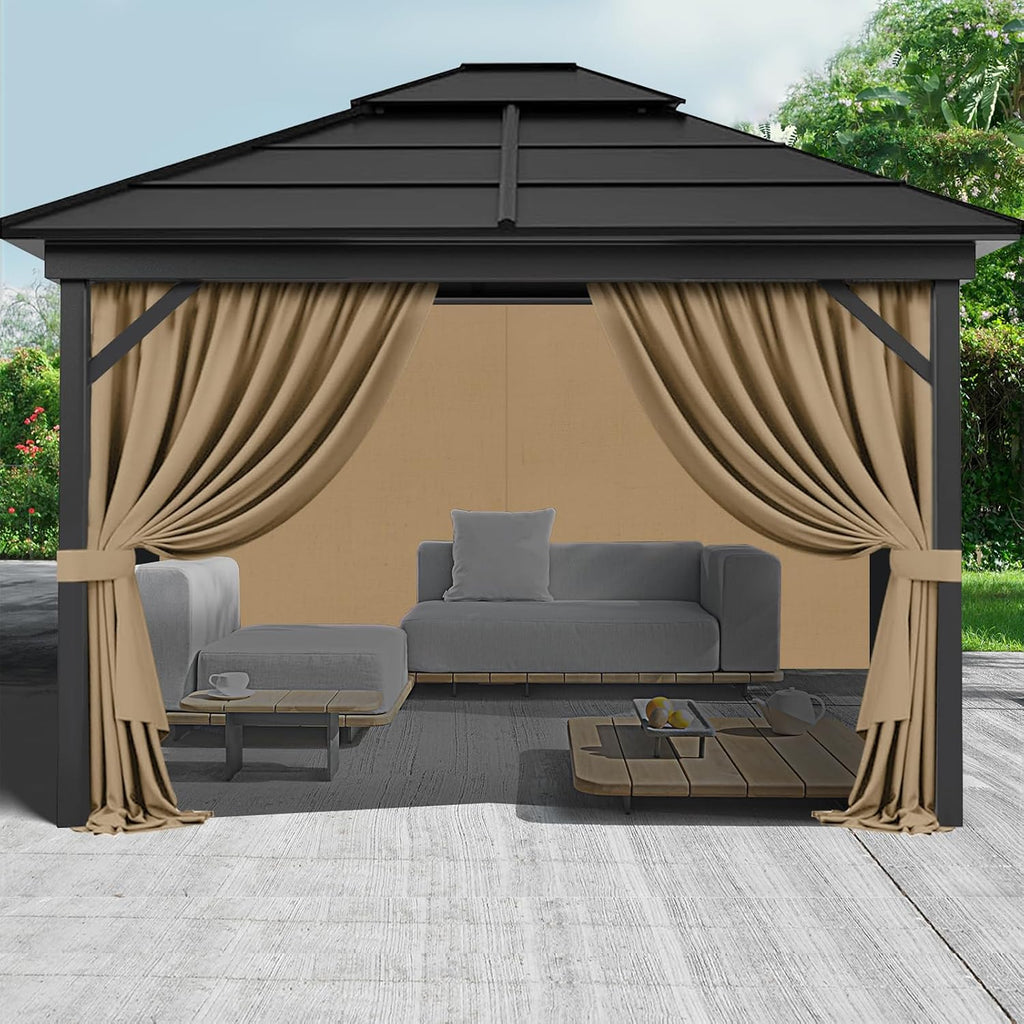 Gazebo Privacy Curtains 11' x 13' with Zipper 4-Panels Side Wall Universal Replacement for Patio, Outdoor Canopy, Garden and Backyard (Curtain Only)