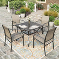 HERA'S HOUSE Patio Table and Chairs for 4, 5 Pieces Outdoor Deck Dining Sets, Square Metal Table Set with Chairs for Lawn Garden Backyard, Brown
