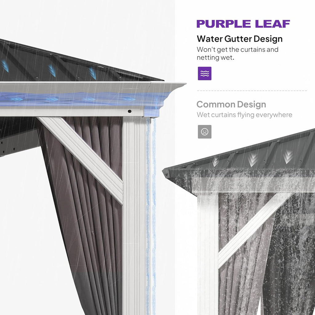 PURPLE LEAF 14' X 28' Hardtop Gazebo with Double Galvanized Steel Roof Awning and Upgrade Curtain for Patio Lawn and Garden, Grey