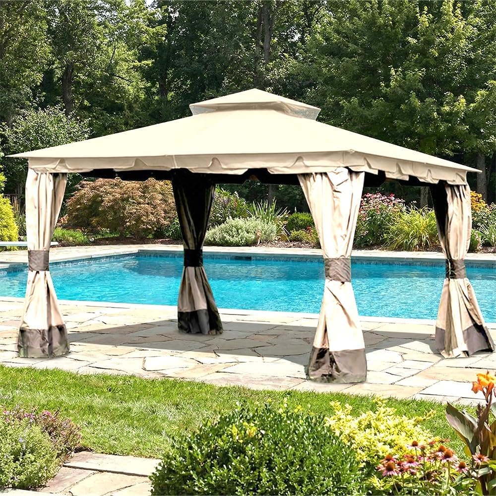 Garden Winds Reinforced Replacement Canopy Top Cover Compatible with The L-GZ215PST-4 Monterey 10' x 12' Gazebo – Classic Sand, RipLock 350