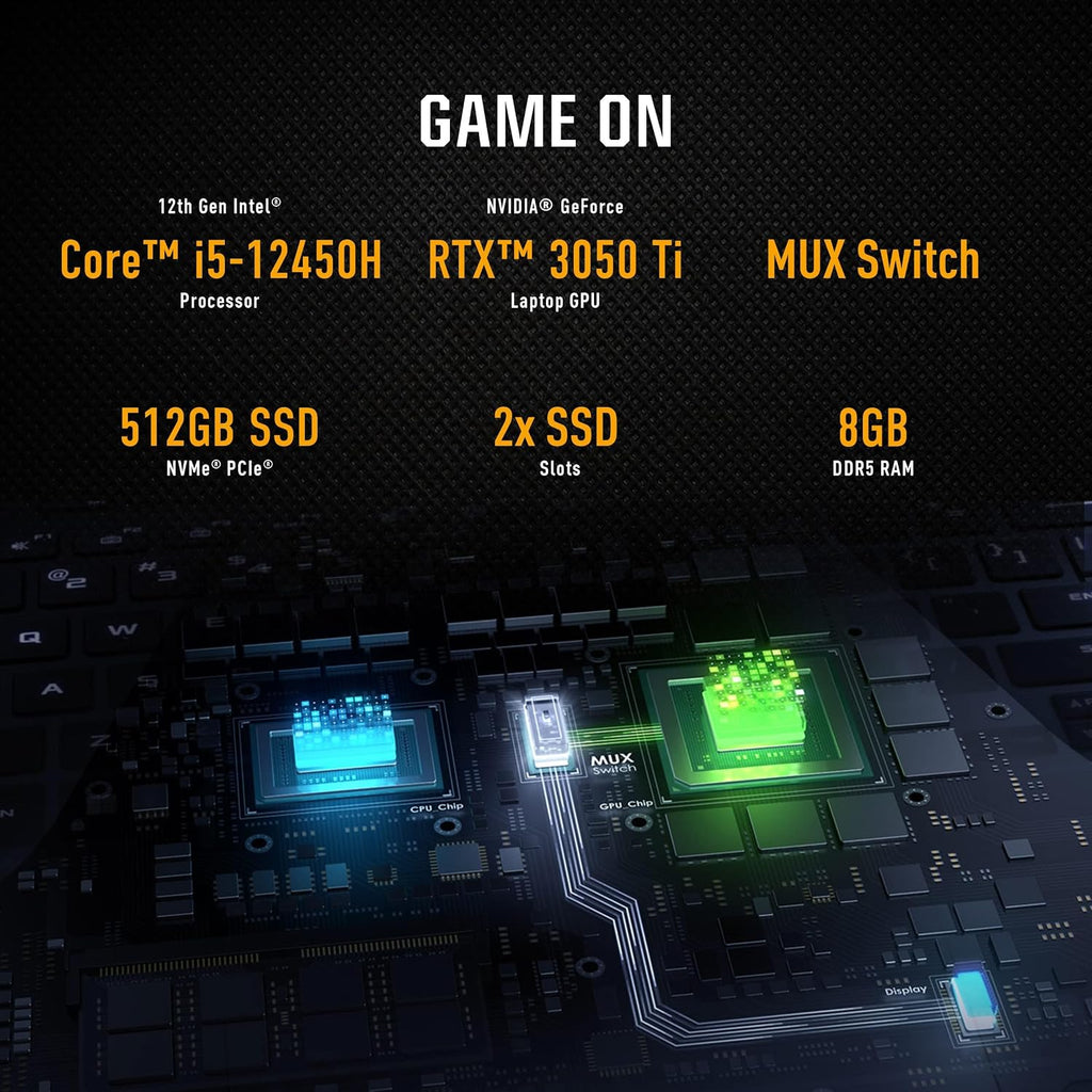 ASUS TUF Dash 15 (2022) Gaming Laptop, 15.6' 144Hz FHD Display, Intel Core i5 12450H, GeForce RTX 3050 Ti, 8GB DDR5, 512GB PCIe SSD, Thunderbolt 4, Wi-Fi 6, Windows 11 Home, Off Black, FX517ZE-RS51