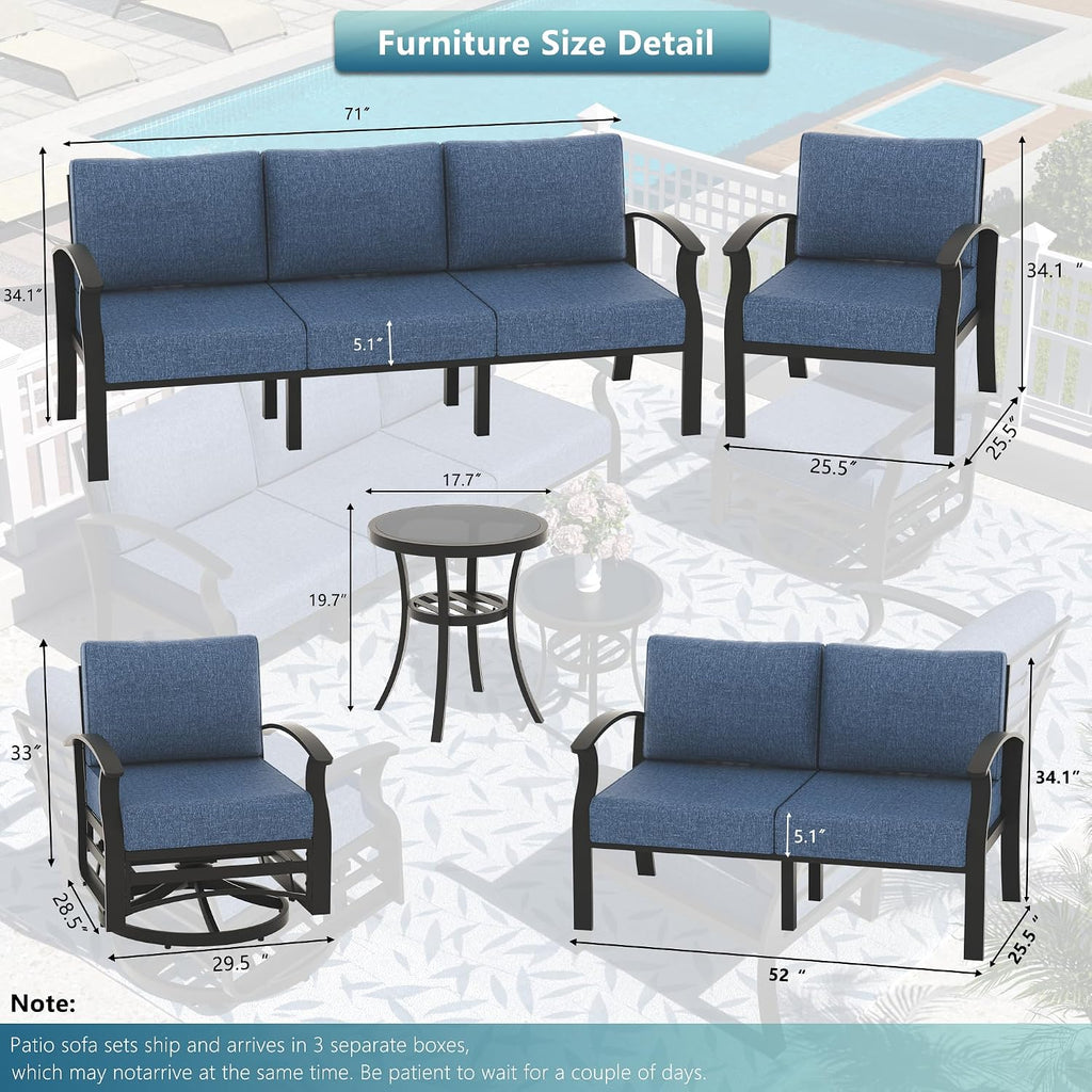Aluminum Outdoor Patio Furniture Set,5 Pieces 5 Seats Metal Patio Sectional Furniture Set,Patio Conversation Sets with 45' Propane Fire Pit Table,Swivel Rocking Chairs Set,Navy Blue