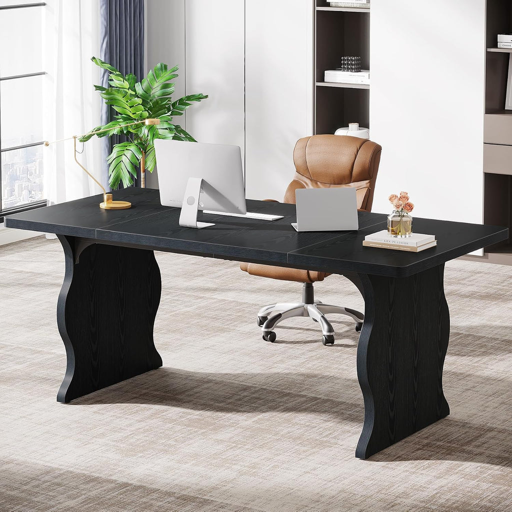 Tribesigns 63' Large Desk for Home Office, Spacious Executive Computer Desk with Ample Leg Room, Double PC Gaming Writing Table Study Desk with Sturdy Legs, Black