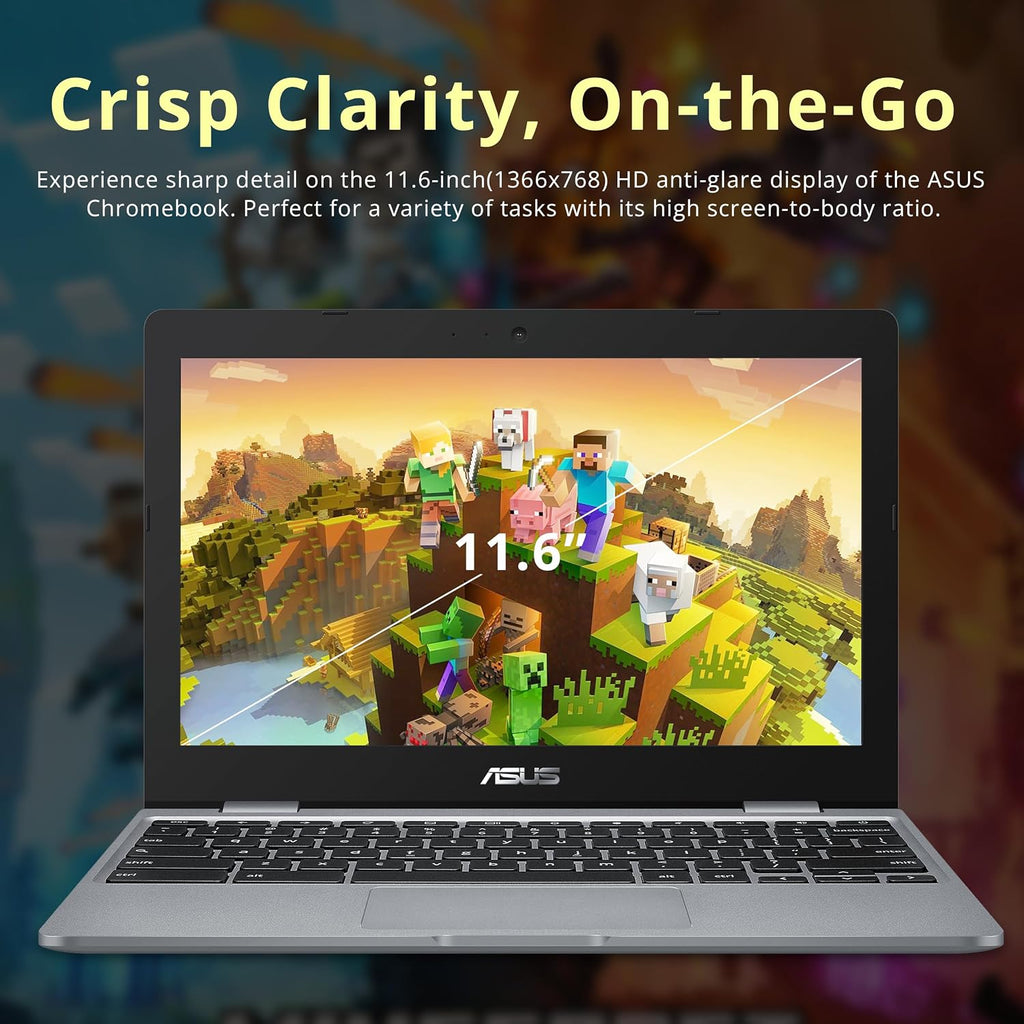 ASUS Chromebook 11.6' HD Student Laptop, Intel Celeron N3350, 4GB RAM, 192GB Storage (32GB eMMC+160GB Docking Station), Intel UHD Graphics, HD Camera, Stereo Speakers, Chrome OS, Gray