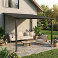 SUNSITT 10 * 10FT Outdoor Gazebo, Lean to Gazebo Pergola w/Drainage Holes, Wall-Mounted Gazebos with Galvanized Iron Hard Top Awnings for Yard, Dark Grey
