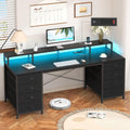 YOMILUVE 60 Inch Computer Desk with 8 Drawers, Gaming Desk with LED Lights & Power Outlets, Home Office Desk with Monitor Stand, Black