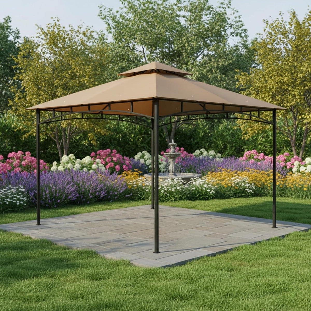 Garden Winds Reinforced RipLock 350 Replacement Canopy Top Cover Compatible with ABCCANOPY 10' x 12' Gazebo Models AWGHG-10x12, GHG-1012DP-NT, TJ-003-1012 - Beige