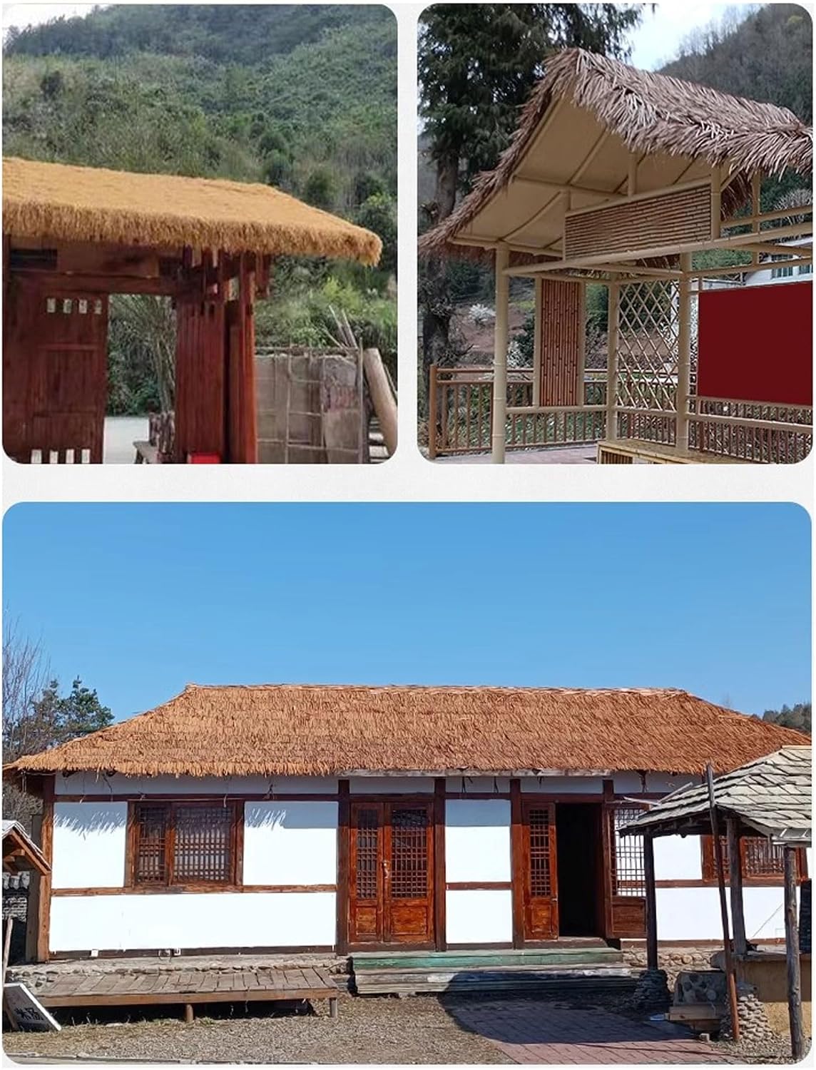 AITAF Synthetic Straw Thatch Roof Panels for Tiki Hut, Hawaiian Bar, Beach Pergola, Garden Pavilion, Durable Waterproof Artificial Palm Leaves Roll for Tropical Style Decoration(1.64x32.8ft)