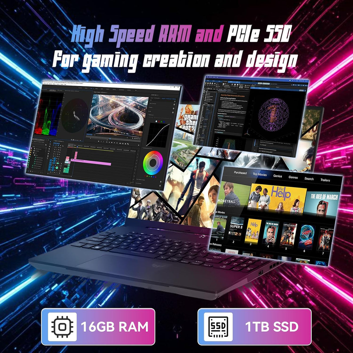ASUS TUF A16 16' FHD 165Hz Gaming Laptop - AMD Ryzen 7 7735HS, Radeon RX 7700S, 16GB DDR5, 1TB SSD, RGB Backlit KB, Wi-Fi 6, Win11 Pro - Off Black (w/Accessories)