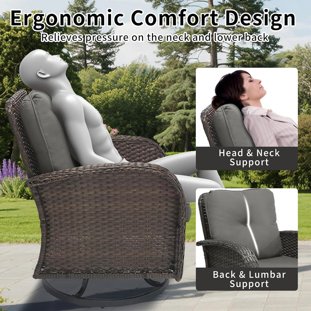 Outdoor Swivel Rocker Patio Chairs 3 Pieces，Swivel Patio Chairs with Cushions，Outdoor Swivel Rocking Chairs Set of 2 with Rattan Side Table，Patio Furniture Set for Outside Porch Deck