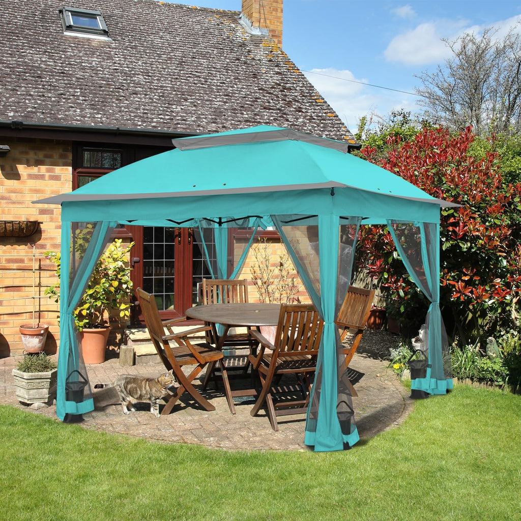 COOS BAY 11x11 Pop Up Gazebo with Mesh Netting, Instant Outdoor Canopy Tent, Water Resistant Shelter with UPF 50+ UV Protection, 121 Sq Ft Coverage, Aqua Blue