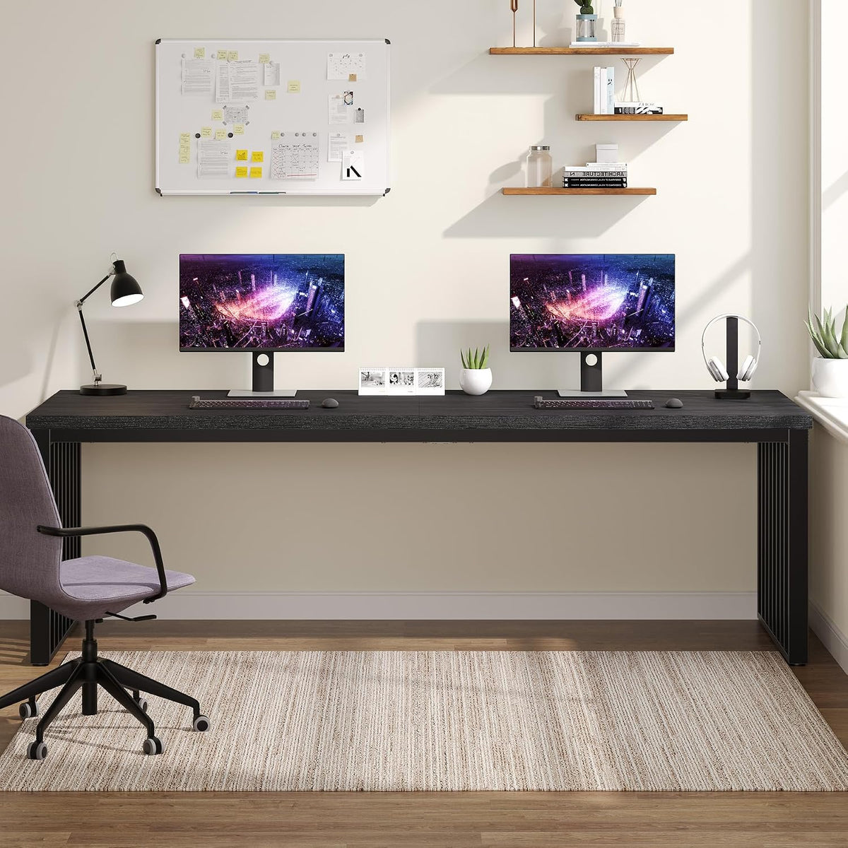Tribesigns 78.74' Extra Long Computer Desk for 2 Person, Double Long Desk with Heavy Duty Metal Frame, Double Workstation Study Table for Home Office (Without Chair) (Black)
