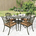 MEETWARM 5 Piece Patio Dining Set, Outdoor All-Weather Cast Aluminum Dining Table Set, Patio Furniture Set for Backyard Garden Deck, Include 4 Chairs, 4 Cushions and 1 Round Table with Umbrella Hole