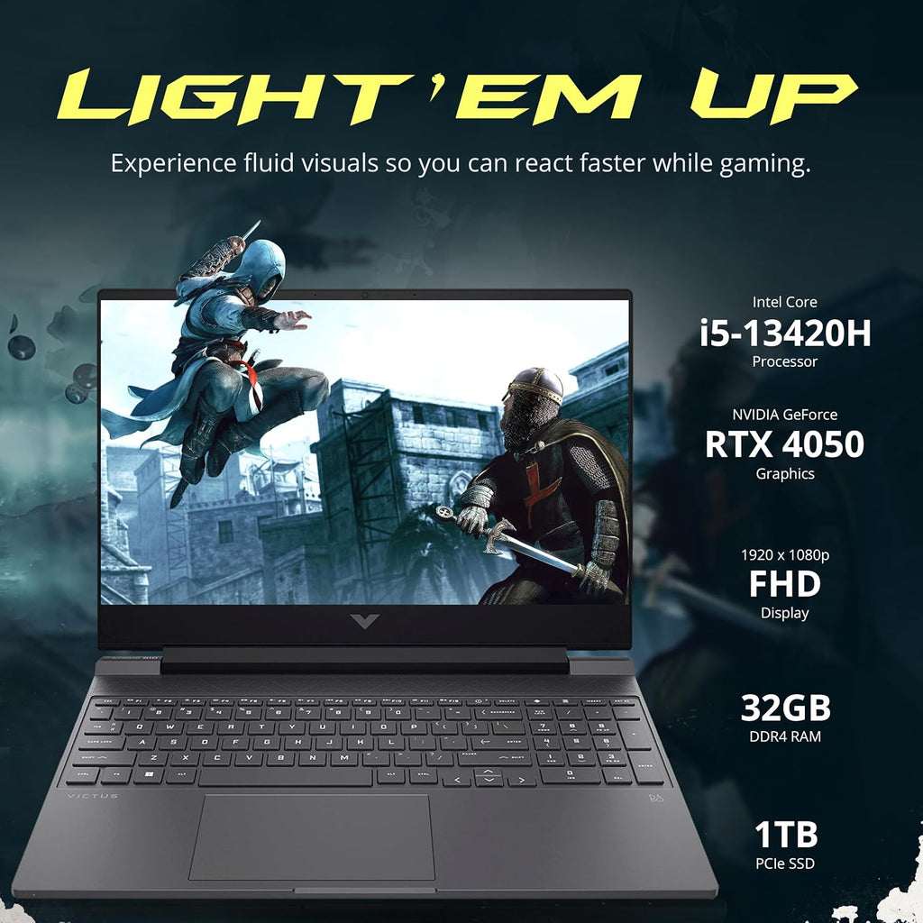 HP Victus 15.6' 144Hz FHD Gaming Laptop, Intel i5-13420H, 32GB RAM, 1TB PCIe SSD, NVIDIA GeForce RTX 4050, Backlit Keyboard, WiFi 6, Webcam, Win 11, Mica Silver, 256GB Docking Station Set