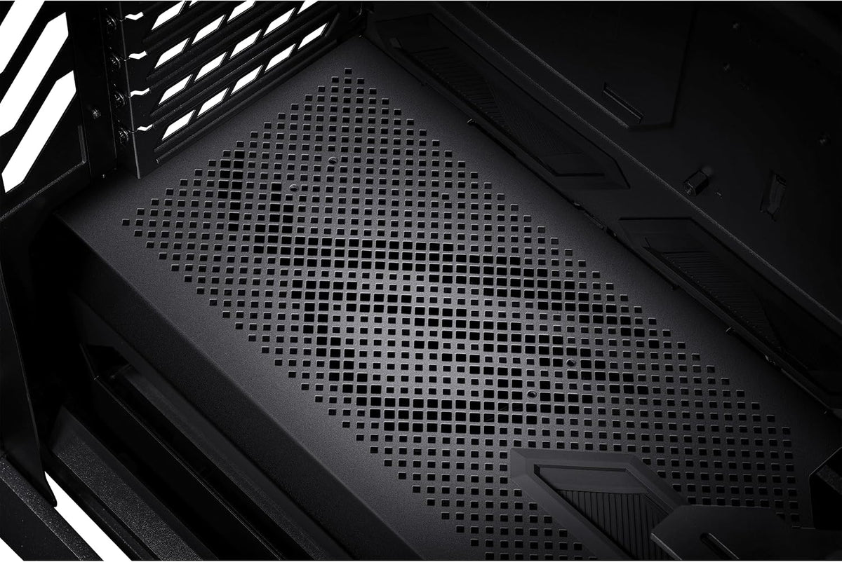 ASUS ROG Hyperion GR701 BTF Edition PC case, ASUS ATX BTF motherboards Support, 420 mm Dual Radiator Support, Four 140 mm Fans, Metal GPU Holder, Component Storage, ARGB Fan hub, 60W Fast Charging