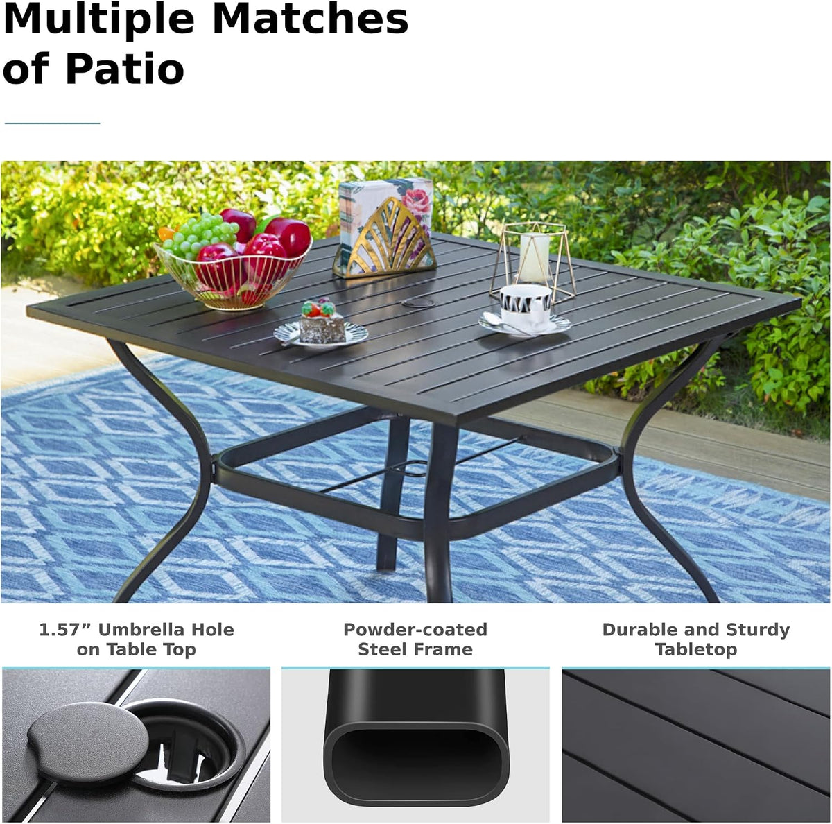 MFSTUDIO Patio Table and Chairs Set, Outdoor Dining Set for 4 with Umbrella Hole, 5 Piece Patio Dining Sets for Deck, Poolside, Backyard, Garden
