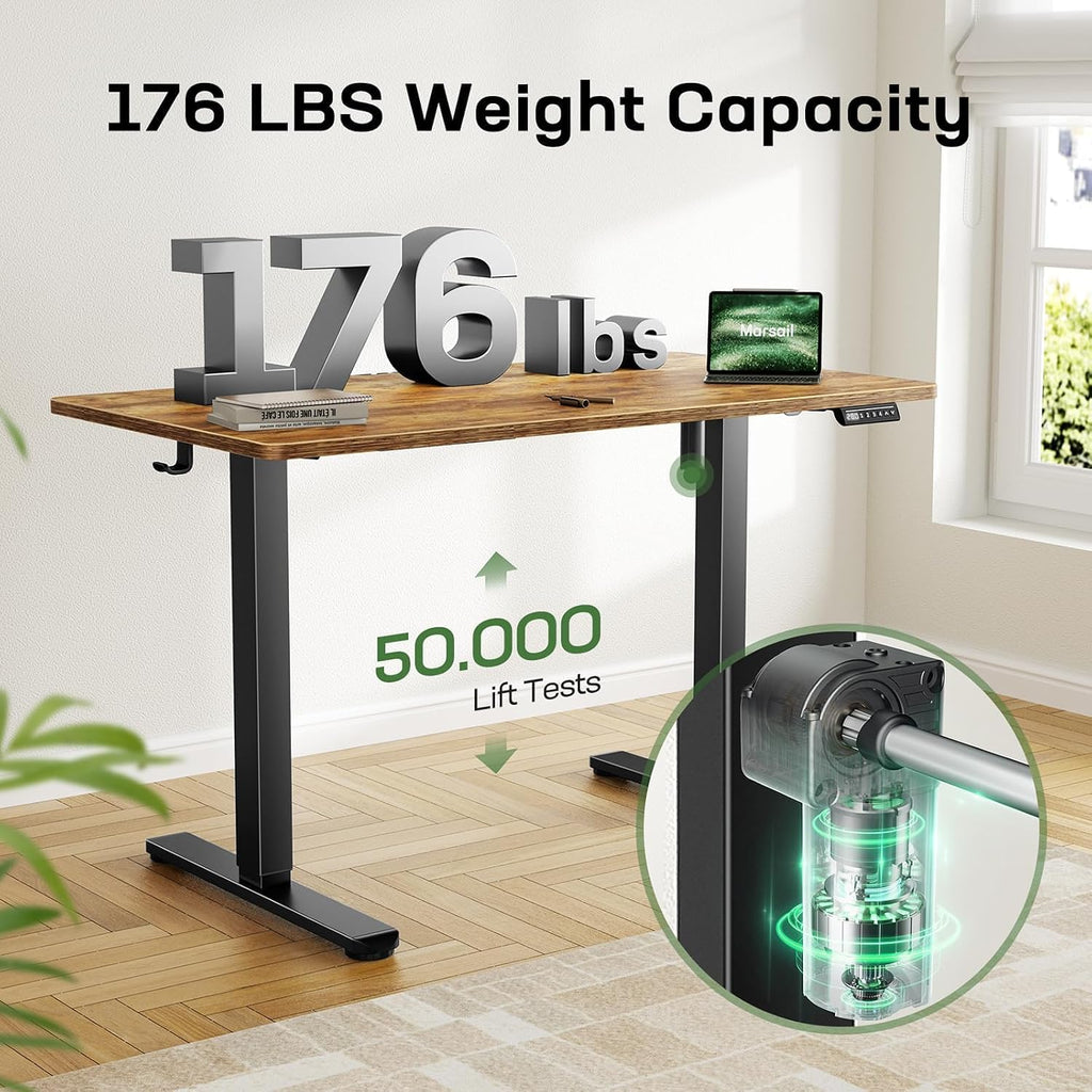 Marsail Electric Standing Desk with One-Piece Desktop,55 x 30 inch Height Adjustable Office Gaming Computer Desk with Deeper Tabletop,Home Office Stand up Desk with 4 Memory Presets, 2 Packages