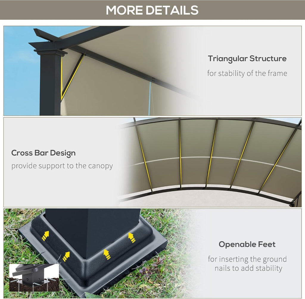 Outsunny 11' x 11' Outdoor Retractable Pergola Canopy, Arched Sun Shade Shelter, Metal Frame Patio Canopy for Backyard, Garden, Porch, Beach, Beige