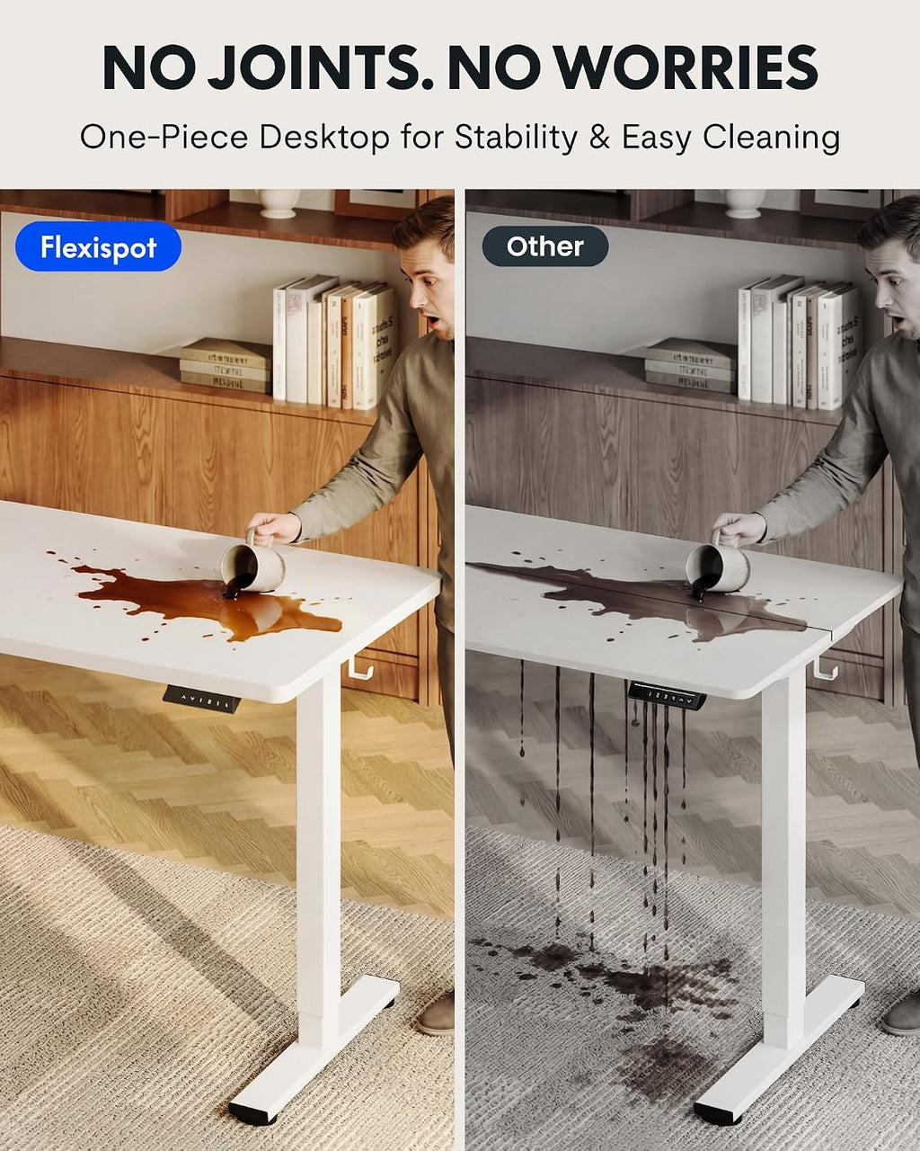 FLEXISPOT EN1 One-Piece Standing Desk, 40'x24' Seamless Desktop Electric Height Adjustable Desk for Home Office, Multi-Monitor Setups & Easy Assembly, White