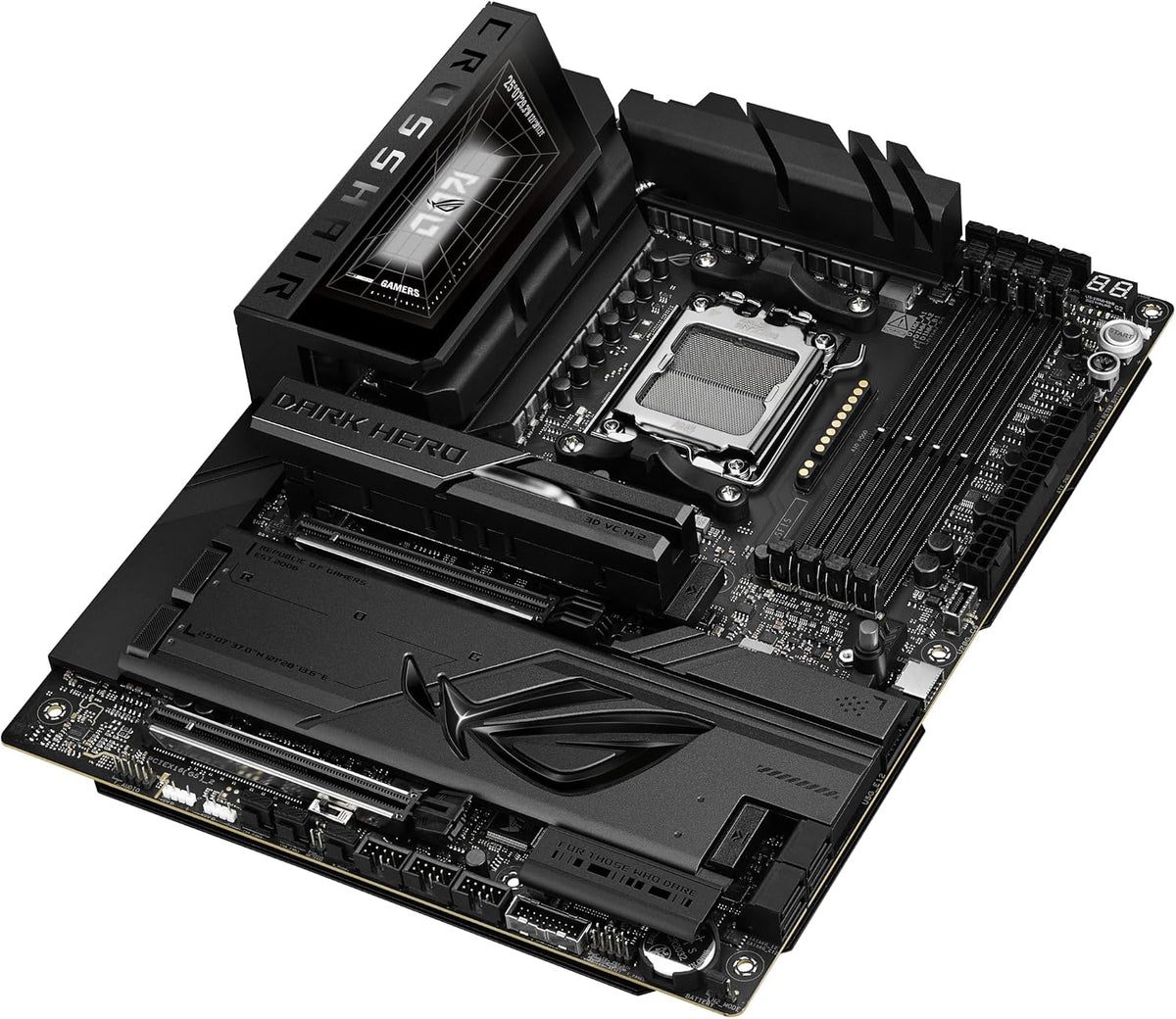 ASUS ROG Crosshair X870E Dark Hero ATX Motherboard, 20+2+2 Power Stages, DDR5 Slots, PCIe® 5.0, Five M.2 Slots, 3D VC M.2 heatsink, USB4®, AI Cache Boost, PCIe Slot Q-Release, AIO Q-Connector