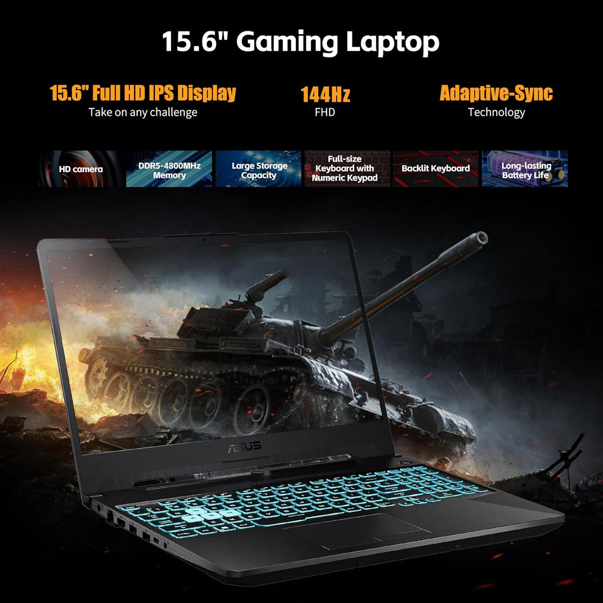 ASUS TUF A15 Gaming Laptop, AMD Ryzen 7 7435HS Processor, NVIDIA GeForce RTX 3050, 15.6 inch Full HD Display, 16GB DDR5 RAM, 1TB SSD, Backlit Keyboard, Windows 11 Home, Wi-Fi, Alpacatec Accessory