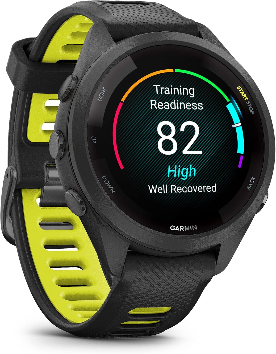 Garmin Forerunner 265S Running Smartwatch, Colorful AMOLED Display, Training Metrics and Recovery Insights, Black and Amp Yellow, 42 mm (Renewed)