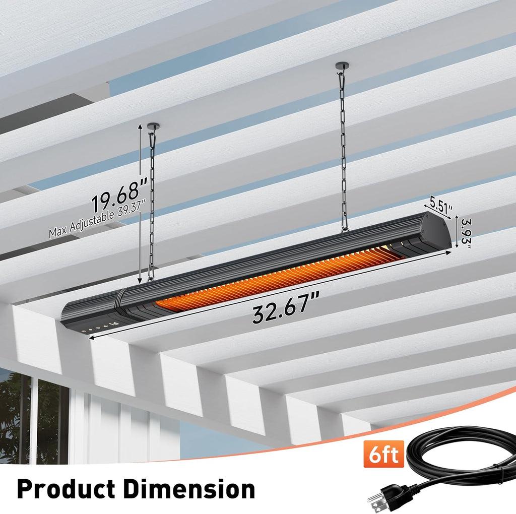 Ceiling Electric Outdoor Heater Wifi Control Wall-Mounted Hanging Patio 1500W Infrared 9 Heat Levels, 24H Timers, Carbon Fiber Tube Heating Wall Heater for Gazebo, Balcony (Rose Gold Quartz Glass)