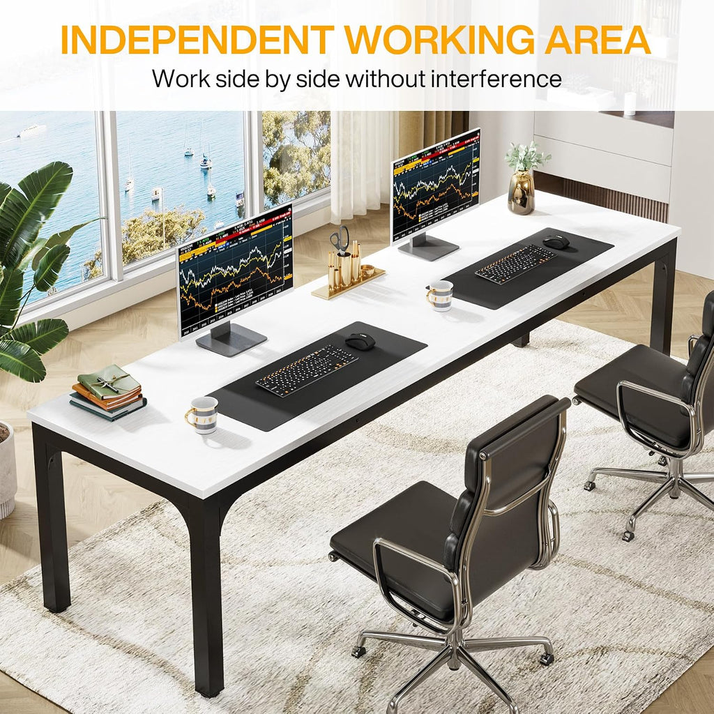 Tribesigns 78.7 Inches Extra Long Computer Desk 2 Person Desk, Double Long Desk, Workstaion for Home Office (White+Black)