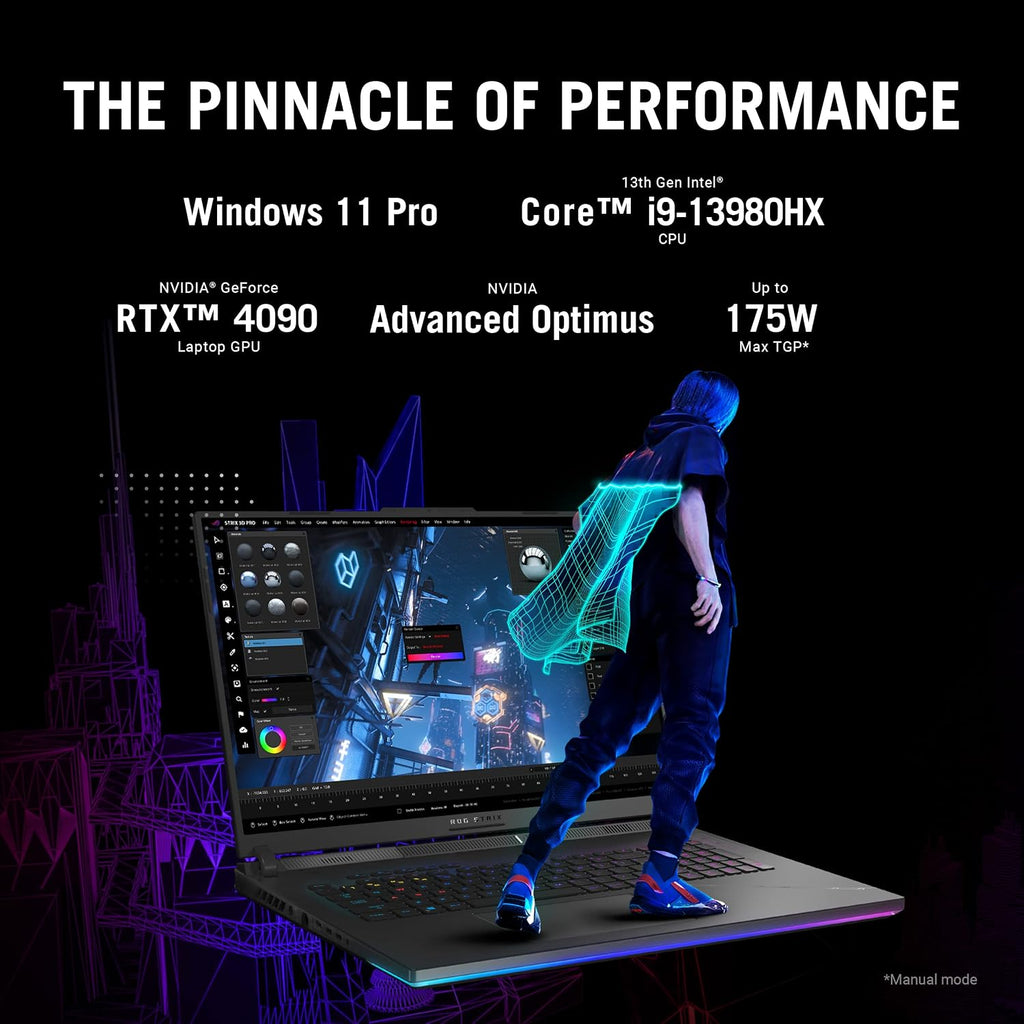 ASUS ROG Strix Scar 18 (2023) Gaming Laptop, 18' Nebula Display 16:10 QHD 240Hz/3ms, GeForce RTX 4090, Intel Core i9-13980HX, 32GB DDR5, 2TB PCIe SSD, Wi-Fi 6E, Windows 11 Pro, G834JY-XS97,Black