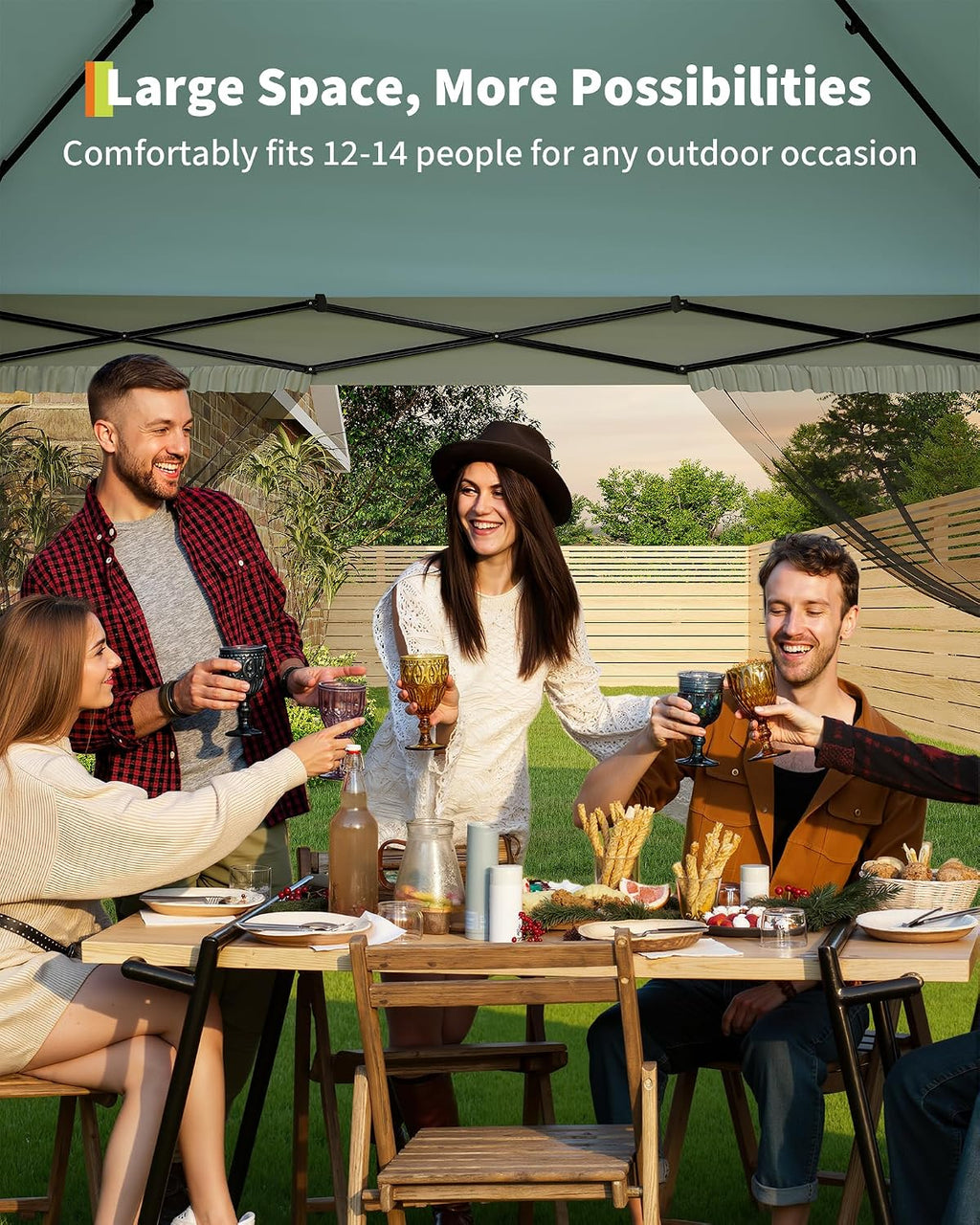 Canopy Tent 13x13 ft, Pop Up Gazebo One-Push Setup with 4 SandBags for Backyard Parties and BBQs, Mosquito Netting & Height Adjustable - Lake Blue