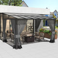 Kurapika 10' x 12' Wall Mount Gazebo Outdoor Pergola, Hardtop Lean to Gazebo Canopy Awnings with Sloped Roof and Sturdy Steel Frame, for Patio, Porch, Deck, Backyard(Grey)