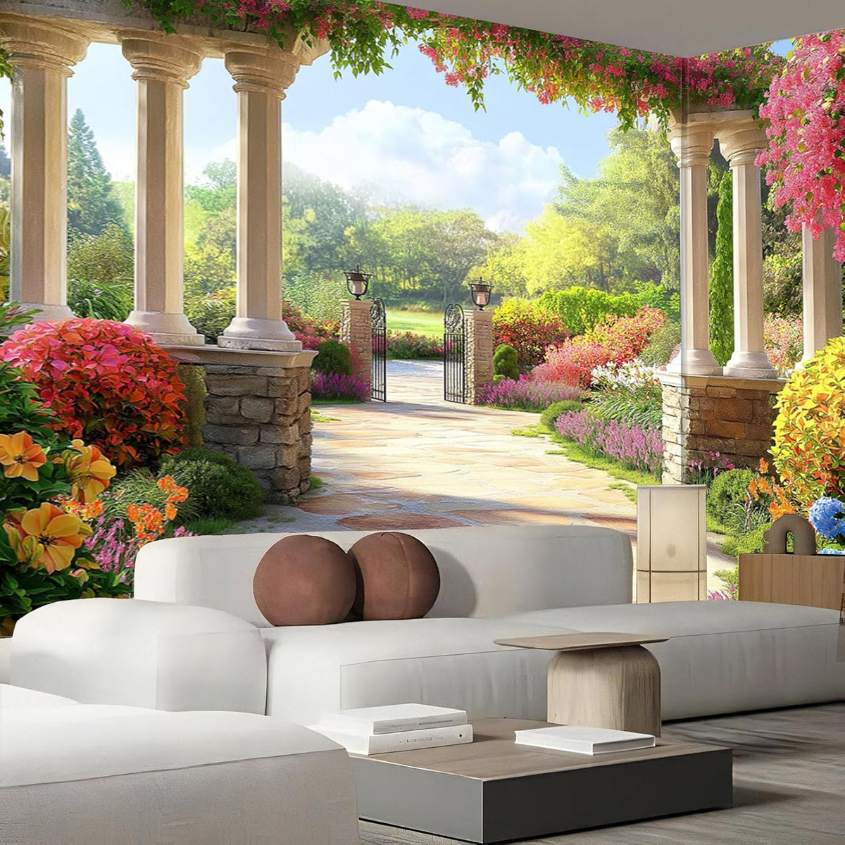 Garden Pavilion 3D Large Photo Wallpaper - Garden View Wall Murals Picture Art Decor, Mural Wallpaper for Living Room Bedroom TV Background Office Decor 144' Wx 100' H