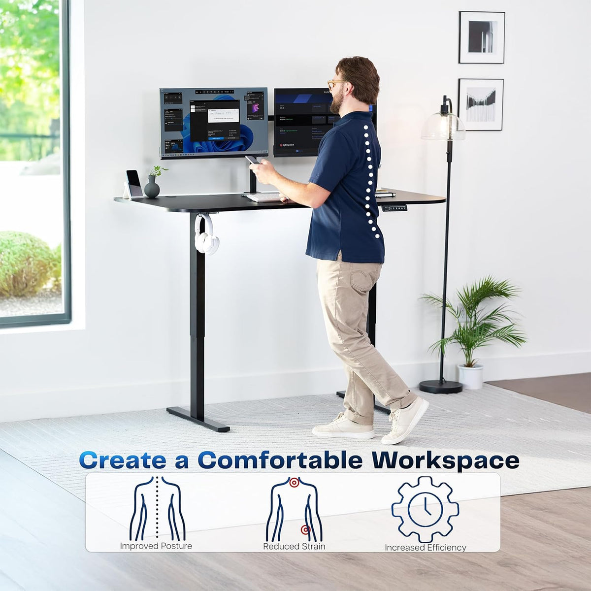 VIVO Electric 63 x 32 in Standing Desk, Memory Height Adjustment, 1B Series, Holds 220 lbs, Black Top Black Frame, DESK-KIT-1B1B