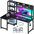 L Shaped Gaming Desk with Shelves - 48 inch Corner Computer Desks with Storage Hutch Shelf Reversible Pegboard Led Lights Power Outlets PC Monitor Stand for Bedroom, Black