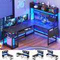 SEDETA L Shaped Gaming Desk with Hutch, 57.5' Reversible Corner Computer Desk with Storage Shelves, Gaming Desk with Pegboard, LED Lights, Power Outlet, Keyboard Tray and Storage Bag, Black