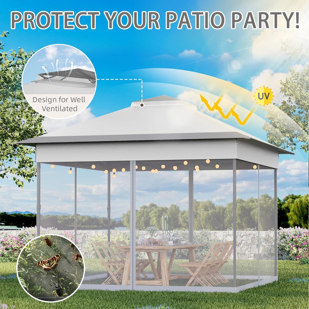Bezseller 11x11 Pop Up Gazebo with Mosquito Netting, Easy 1-Person Setup Outdoor Canopy, Water-Resistant Portable Shelter for Patio, Backyard & Garden, UV Protection, Light Grey