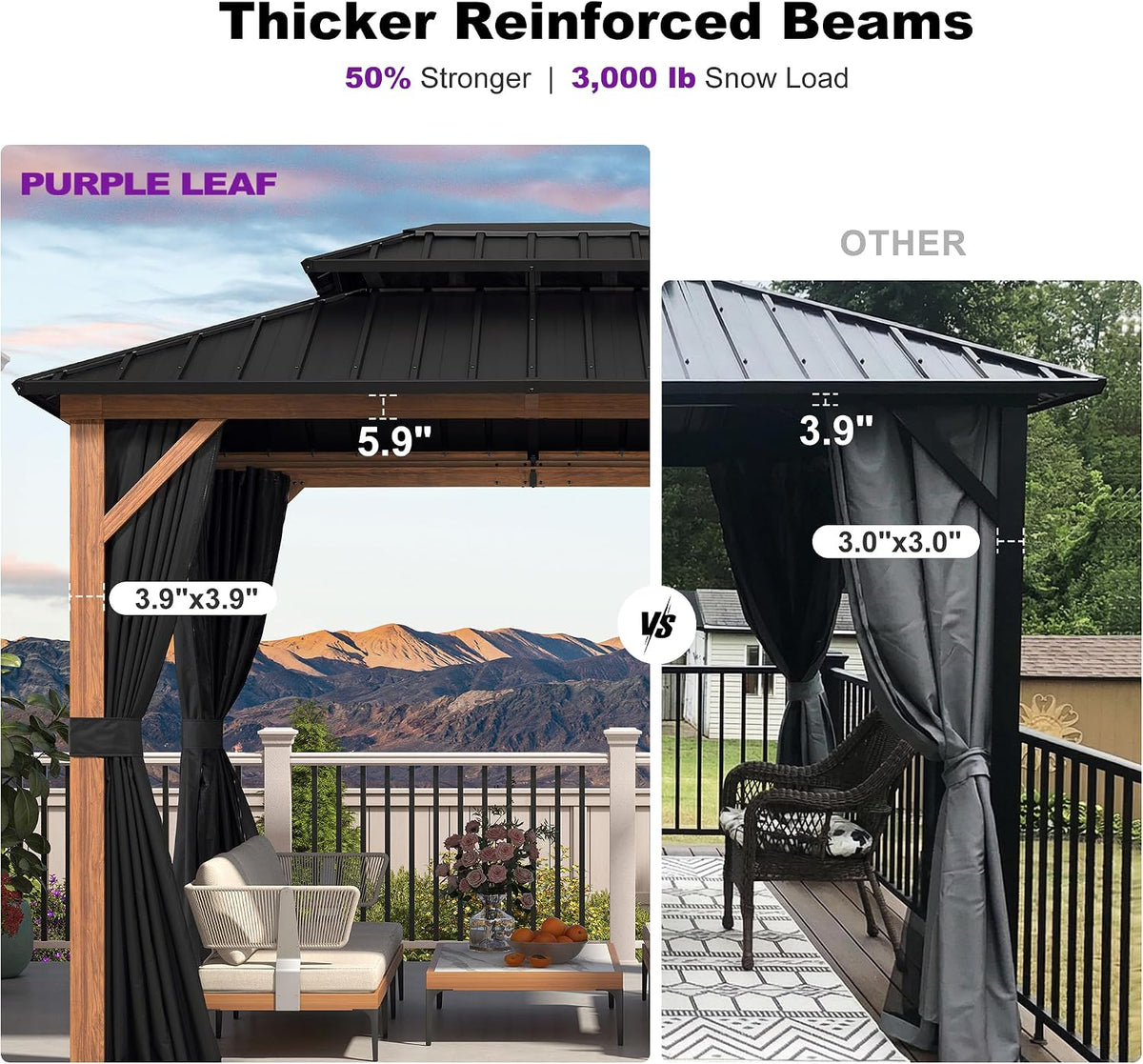 PURPLE LEAF 10' X 10' Hardtop Gazebo Outdoor Wood Grain Aluminum Frame Galvanized Steel Double Roof Gazebos with Netting and Curtains for Patio Deck Backyard Garden
