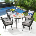 Patiorama 5-Piece Patio Dining Set, Outdoor Dining Table Chair Set, All-Weather Twisted Rattan Wicker Rope Conversation Set, Patio Furniture Set w/Umbrella Hole, 4 Cushioned Chairs&Glass Table(Black)