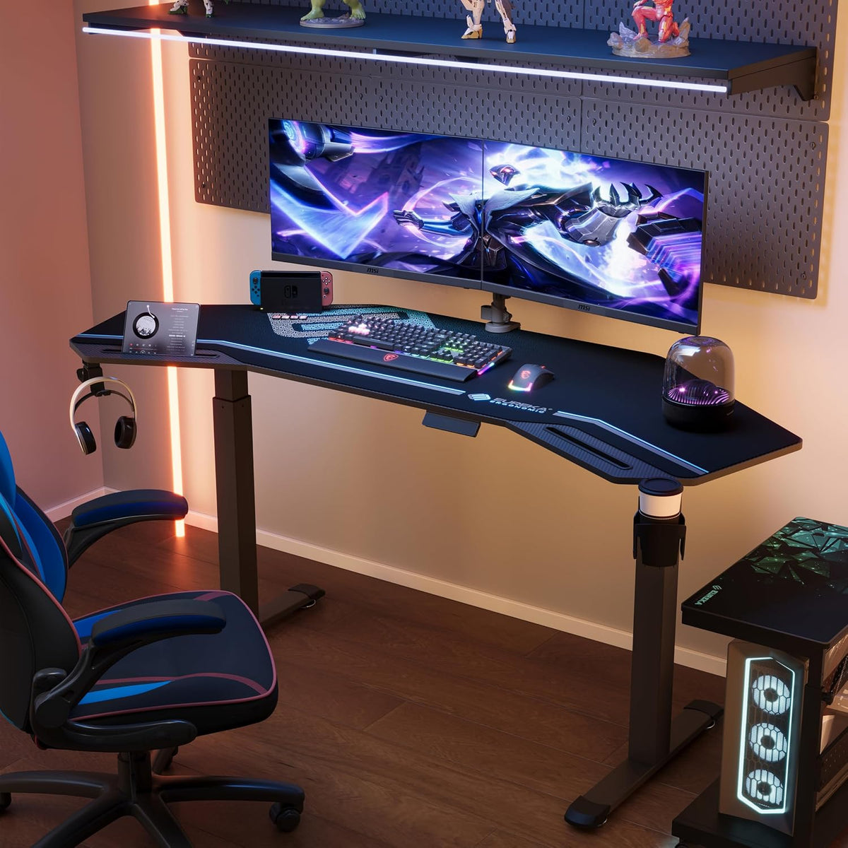 EUREKA ERGONOMIC Gaming Standing Desk w Dual Motor,72' Wing Shaped Music Studio Desk Electric Adjustable Height Table Recording Live Stream, Slot Design,Black