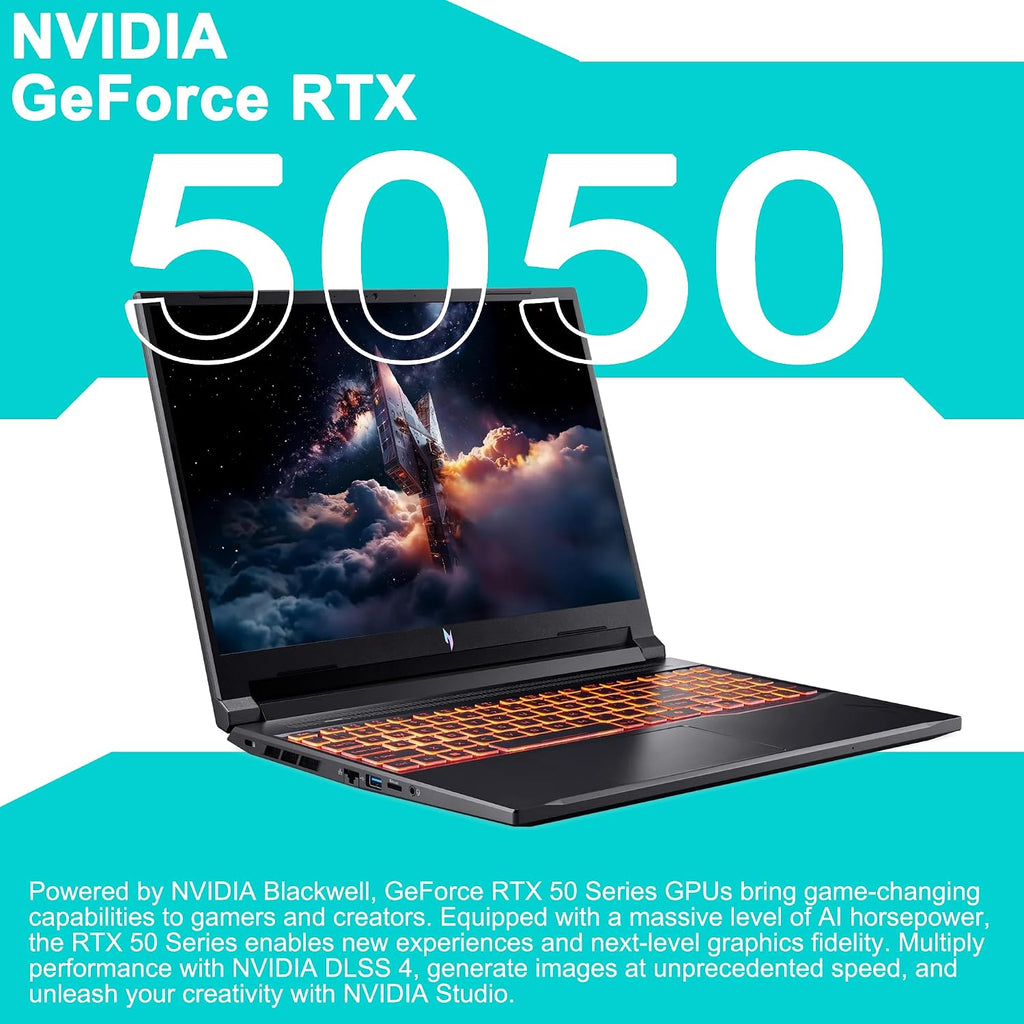 acer Nitro V 16 AI Gaming Laptop 16' WUXGA IPS 180Hz AMD Zen 4 Hexa-core Ryzen 5 240 32GB RAM 2TB SSD GeForce RTX 5050 (Up to 421 AI Tops) Backlit Win11 w/ICP Hub
